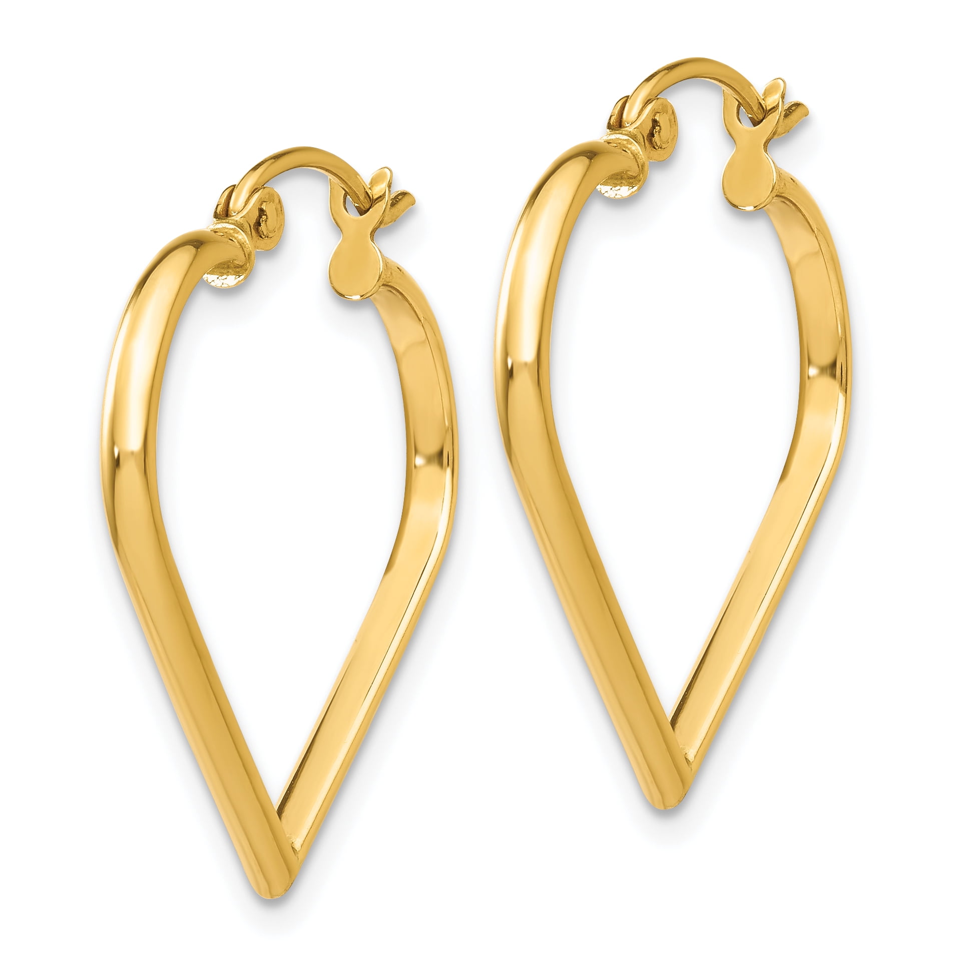 14k Yellow Gold 2mm Heart Hoop Earrings Ear Hoops Set Love Fine Jewelry