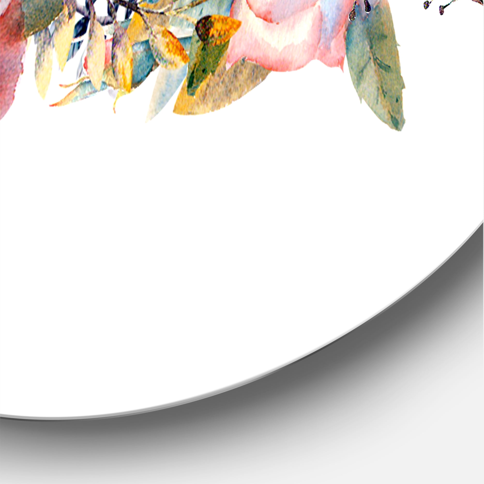 Designart 'Wildflower and Pink Roses' Farmhouse Circle Metal Wall Art 29x29 - Disc of 29