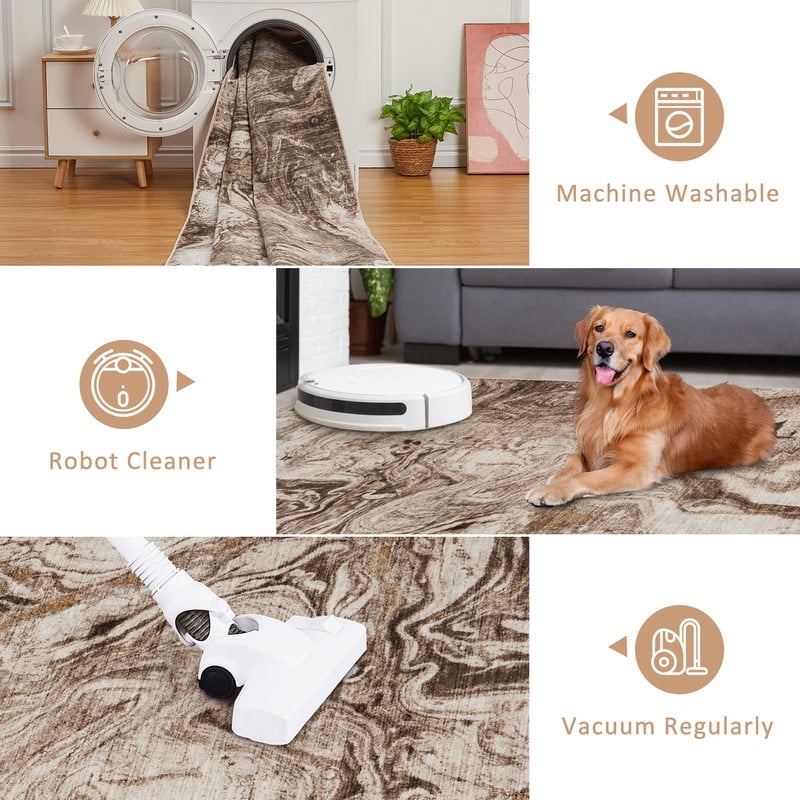 10'x13' Boho Vintage Area Rug – Soft Modern Abstract Design, Machine Washable Non-Slip Carpet for Living Room, Farmhouse, Kids Room & Dining Room Caramel