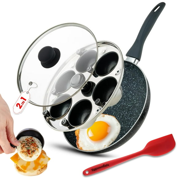 Sartén para escalfar huevos Eggssentials, 25 cm, granito, antiadherente, 2 en 1
