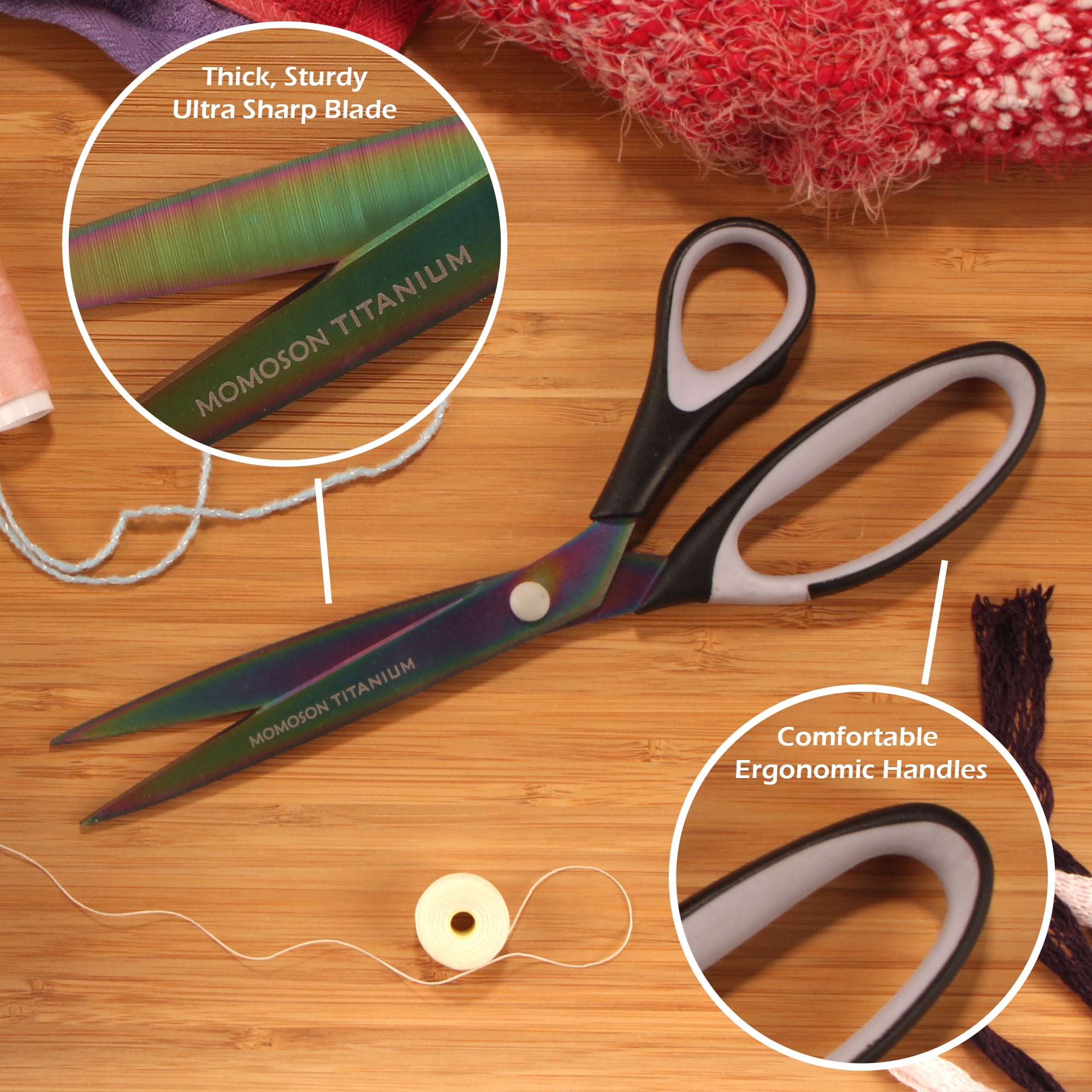 JubileeYarn Titanium Softgrip Scissors Set for Sewing, Arts, Crafts, Office - 3 Sets of 3 - Black
