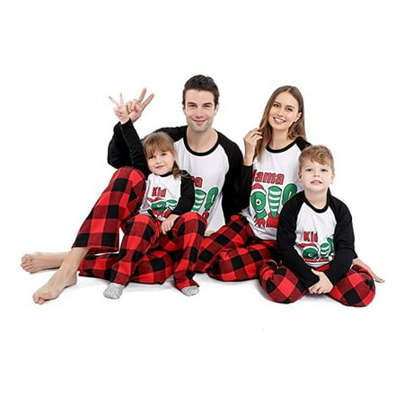 

Fanvereka Matching Christmas Family Pajamas Set for Women Men Kids Letter Elf Print T-Shirt Plaid Print Sleepwear
