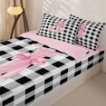 thumbnail image 3 of Manfei Grid Themed Alphabet J Pattern Zipper Full Size Comforter Sets with Fitted Sheet and 2 Pillowcases,Girly Bow Knot Zipper Bedding Set,Pink Reversible,4-Piece, 3 of 7