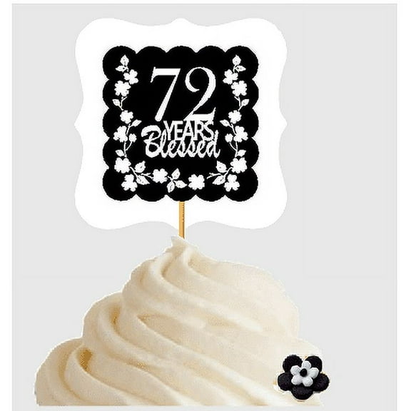 72nd Birthday / Anniversary Blessed Cupcake Decoration Toppers Picks -12ct