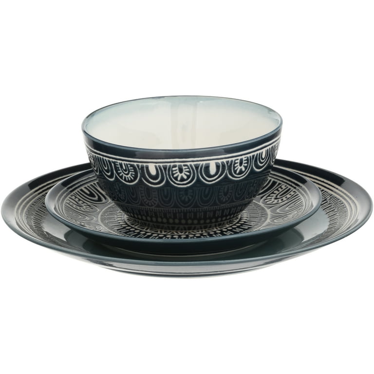 Better Homes Gardens Teal Medallion Dishwasher and Microwave Safe Stoneware Dinnerware 12 Piece