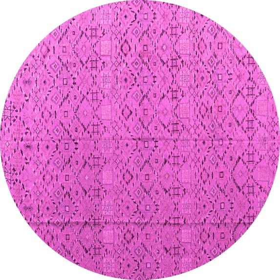 Ahgly Company Indoor Round Abstract Pink Modern Area Rugs, 7' Round
