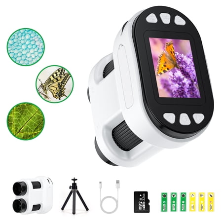 Kids Microscopes,AUOSHI Binoculars for Kids & Adults,1000X Handheld Kids Microscope with 6 LED Lights Slide Kit,2'' LCD Screen Digital Microscope Photo and Video with Telescope Function with 32G Card