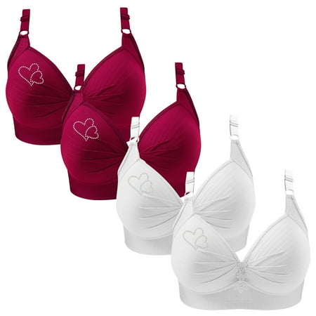 Clearance TOUMENY Seamless Bra Nude Bra 4PC Woman s Printing Gathered Together Large Size Daily Bra Underwear No Rims