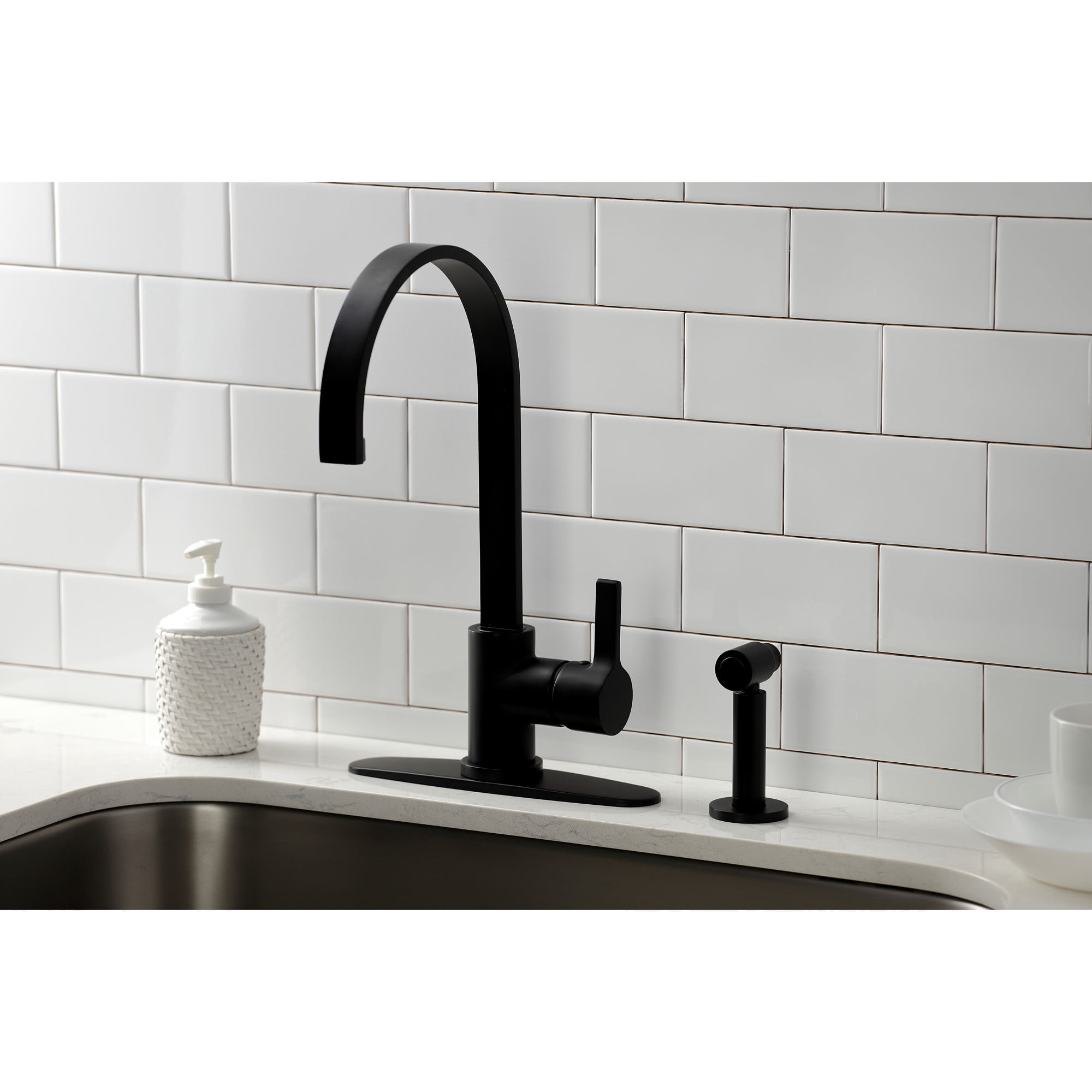 Kingston Brass LS8710CTLBS Continental Single-Handle Kitchen Faucet with Brass Side Sprayer, Matte Black