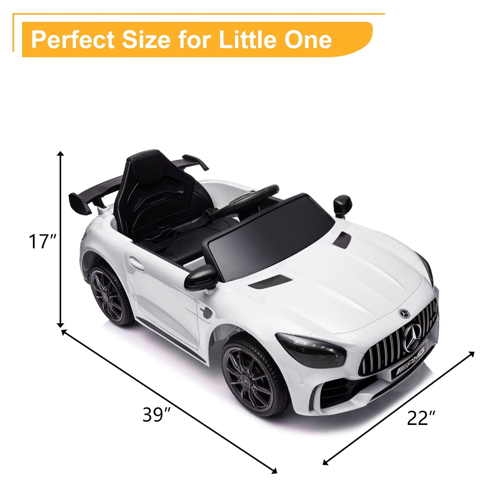 Kepooman 12V 4.5Ah Kids Police Ride On Car with 2.4G Remote Control Mercedes-Benz Sports Car, Electric Toy for Kids, White