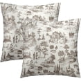 thumbnail image 2 of Brown French Country Throw Pillow Covers 20x20 Inch Pack of 2 Countryside Style Vintage Cottage Cushion Pillow Case Square Cotton chinoiserie Pillowcase for Farmhouse Party Sofa Home Bedroom Outdoor, 2 of 6