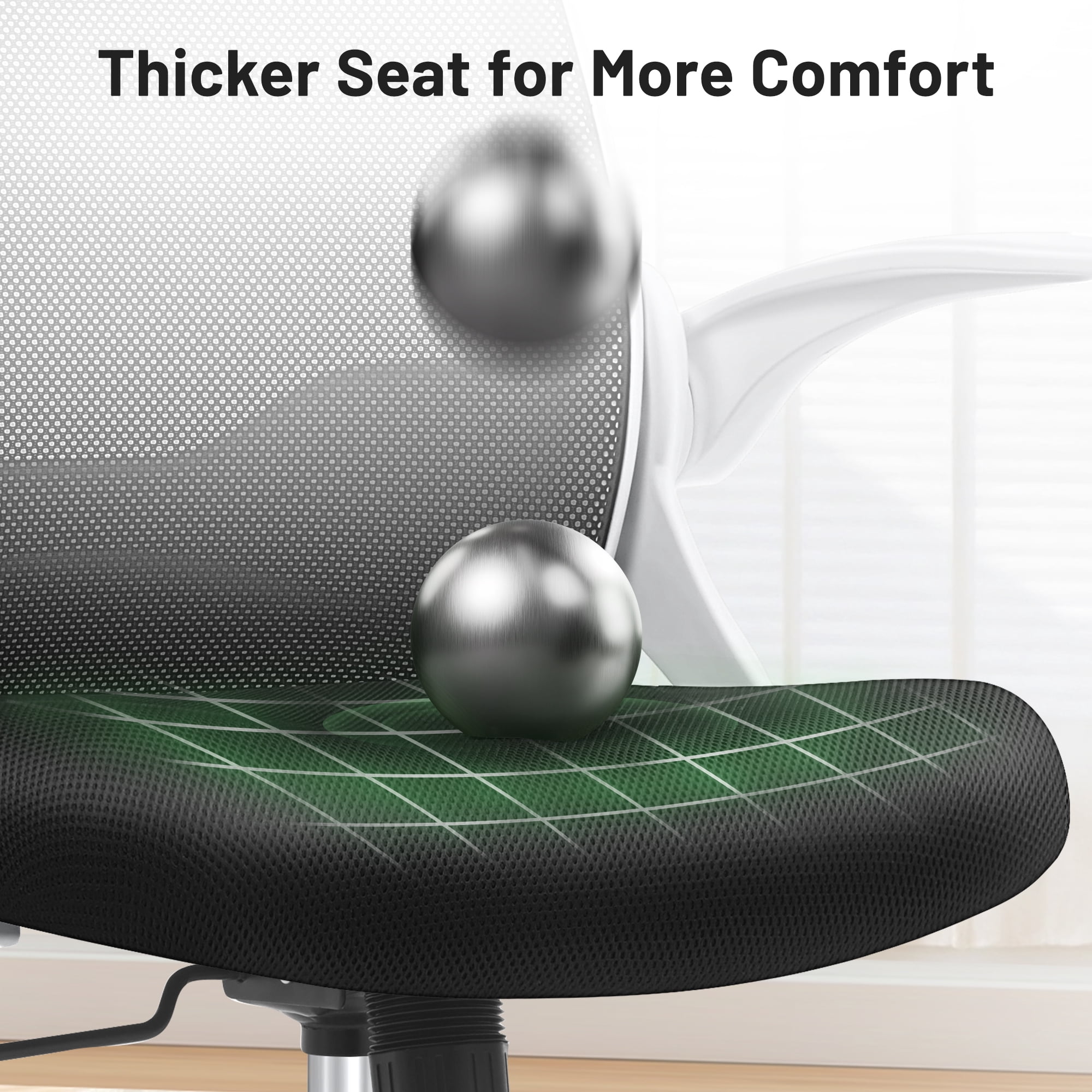 ATHOPE Office Chair, Ergonomic Desk Chair with Lumbar Support Adjustable Height Swivel Wheels Flip-up Arms Mesh Computer Gaming Chair for Home Office, White