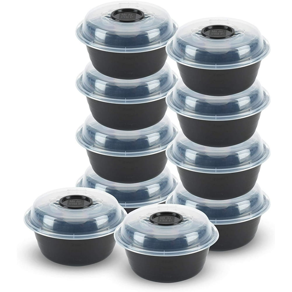 Goodcook Microwavable and Freezer Safe Meal Prep Bowl, 10 Pack, Black