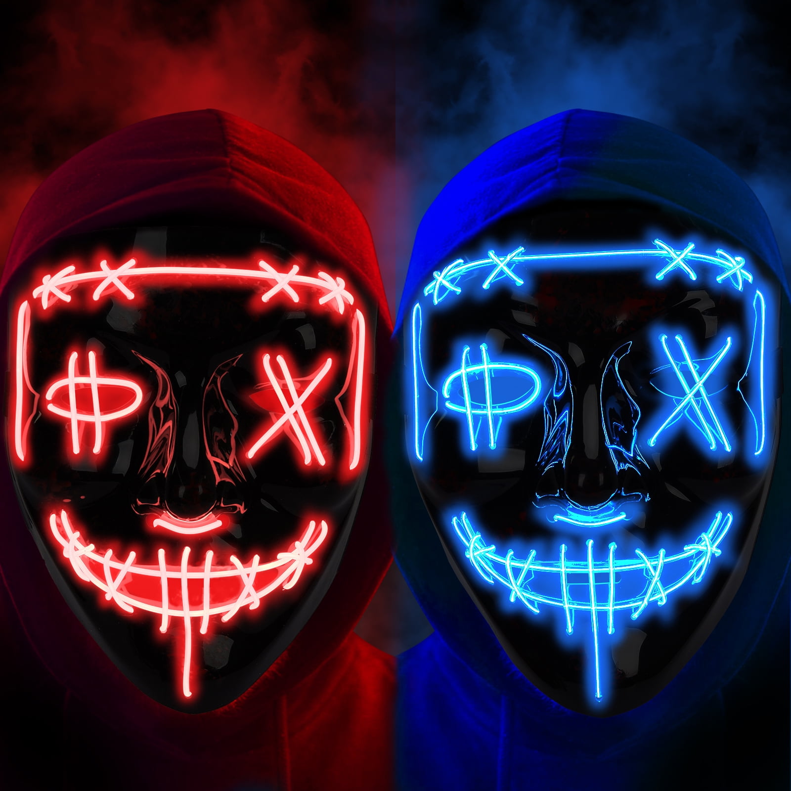 Halloween LED Mask Light up Mask(2 Pack), Scary Mask for Festival ...