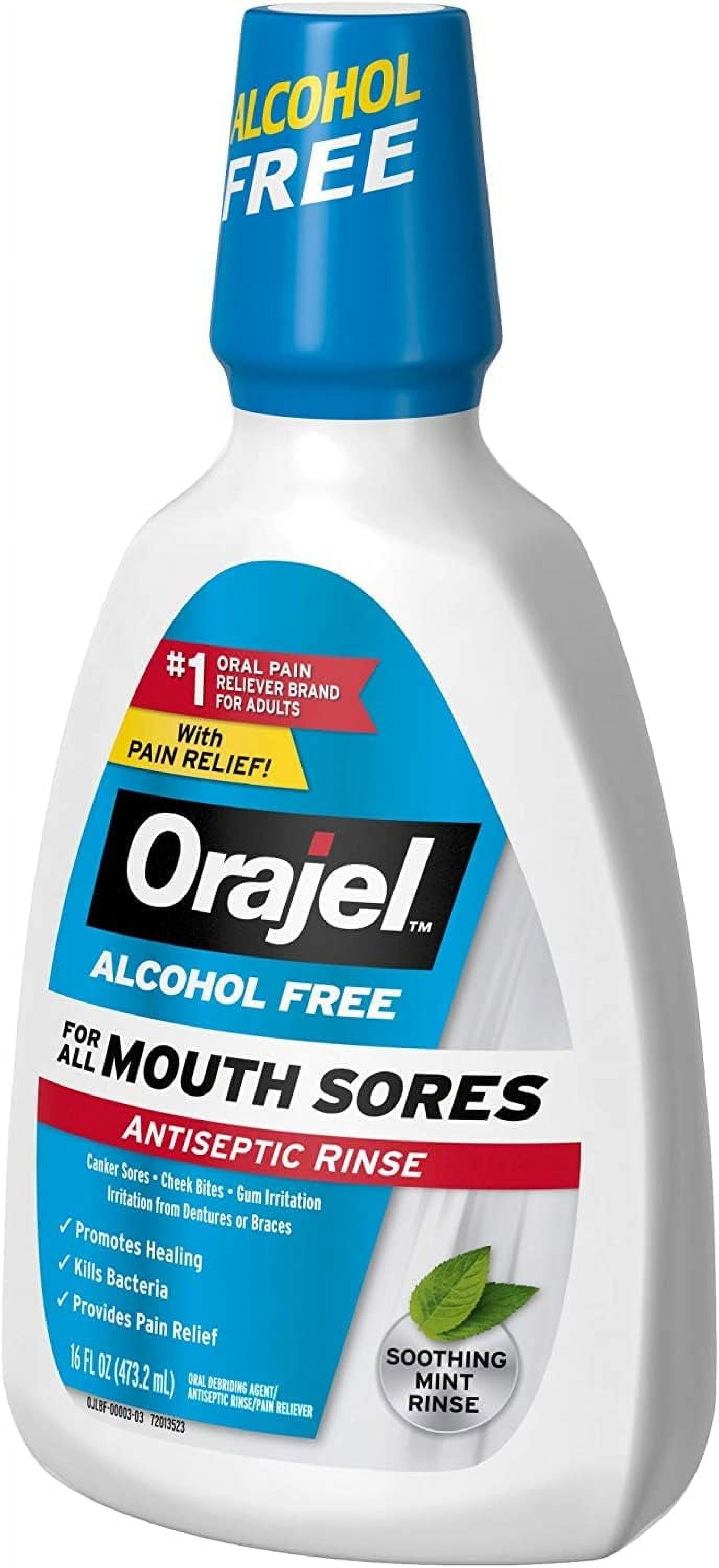 Orajel Alcohol-Free Antiseptic Mouth Sore Rinse, Fresh Mint 16 oz (Pack of 2)