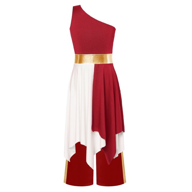 Zaldita Robe de Danse Lyrique pour Filles Enfants Robe Tunique Asymétrique + Pantalon Large Culte Danse Lituricale Bordeaux 14
