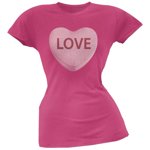 Pink Love Candy Heart Pink Soft Juniors T-Shirt - Medium