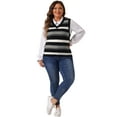 thumbnail image 3 of DARING DIVA Women's Plus Size V Neck Striped Knit Sweater Vests 4X Black, 3 of 6