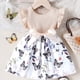 thumbnail image 4 of Odeerbi Niñas Algodón Rib Knit Floral Vestidos Verano Ruffle Manga Arco Princesa Vestido Niños Impreso Sin Mangas Cuello Redondo Rodilla Vestido, 4 of 5