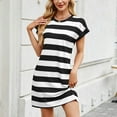 thumbnail image 7 of ZZwxWA Womens Casual Mini Dress Striped Cap Sleeves T-Shirt Dress Brown and White Soft Fabric Short Sleeve Relaxed Fit, 7 of 7