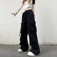 thumbnail image 3 of Pantalones cargo Rimocy Hip Hop con bolsillos grandes para mujer 2023, pantalones holgados de cintura alta con cordón, ropa de calle para mujer, pantalones deportivos de pierna ancha Y2K, 3 of 6