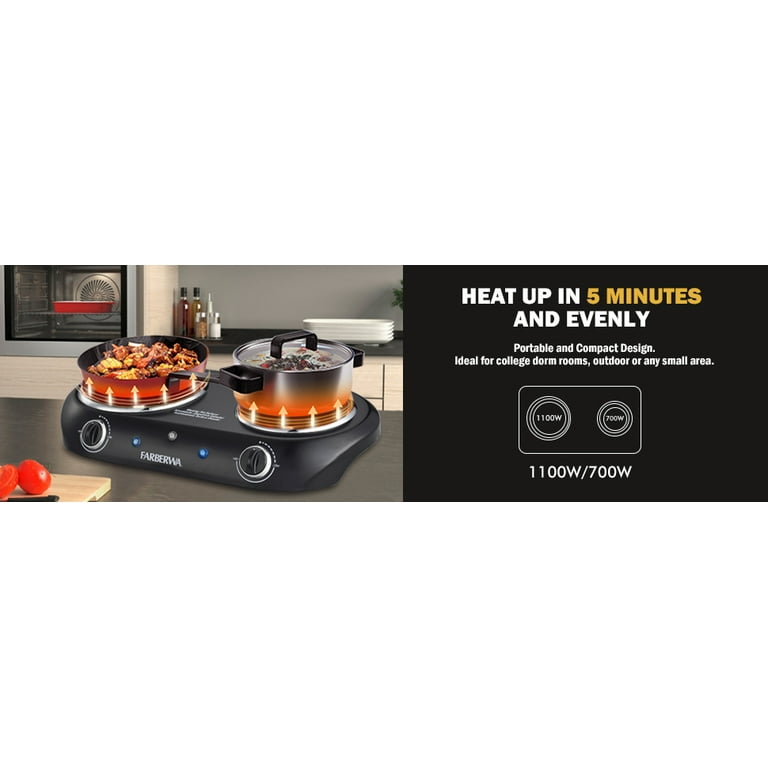 GCP Products GCP-923-675795 Hot Plates For Cooking, 1800W Electric Double  Burner With Handles, 6 P