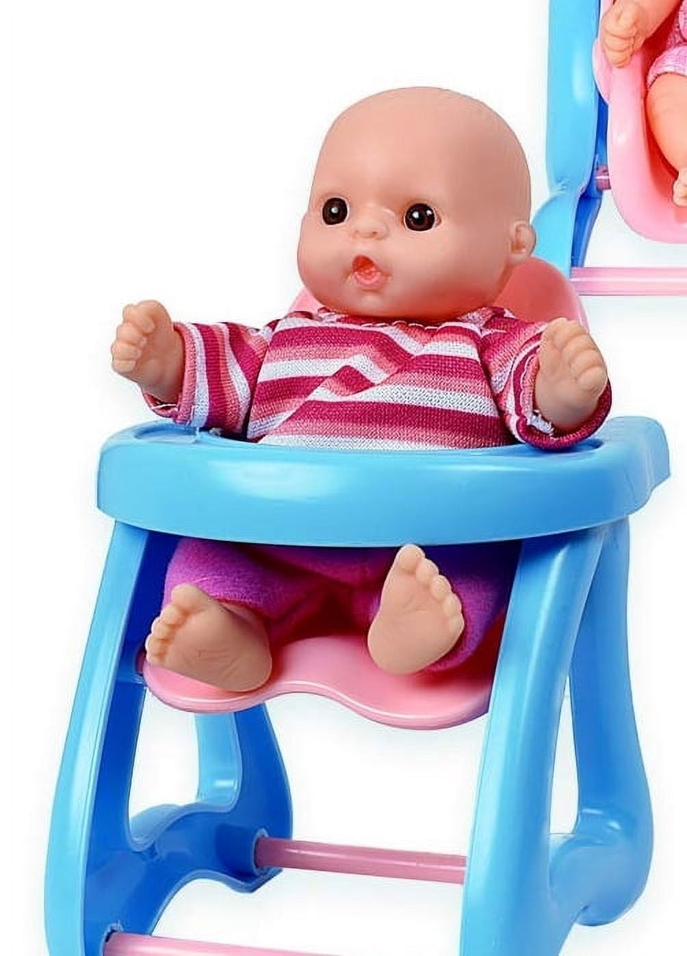 Playworld Set Of 6 Scary Baby Mini Dolls W Ith Cradle, High Chair, W Alker, Bathtub, Swing, And Baby Seat Scare Your Friends! - Multicolor