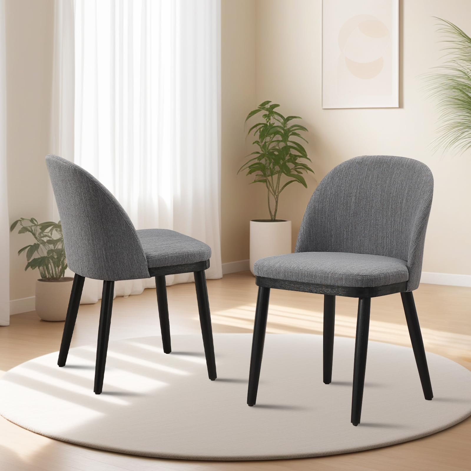 Memoryfield Dining Chairs Set of 2, Modern  Upholstered Kitchen Side Chairs with Curved Backrest, Gray