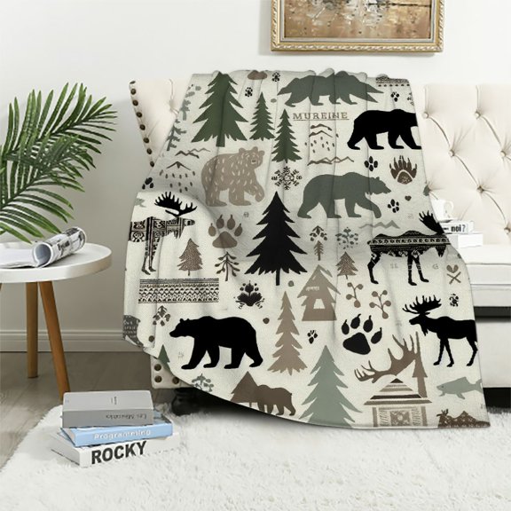 SHERONV Wildlife Silhouettes Nature Elements Paw Print Soft Fleece Throw Blanket All Seasons Living Room Sofa Decor Cow Gifts Blanket 60x80in