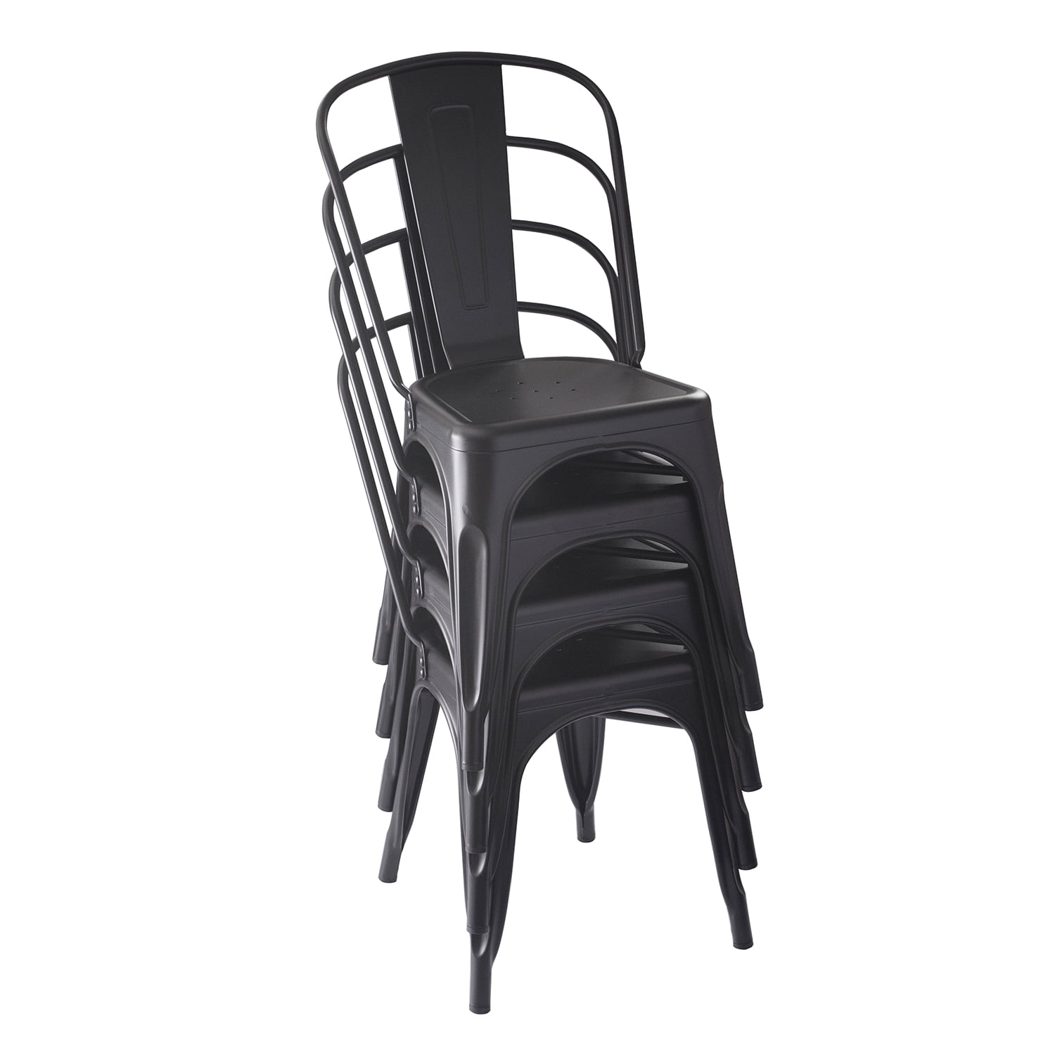 VOLIX 33'' Black Metal Dining Chair Stackable Side Chair  Outdoor Indoor Patio Chair (Set of 4)