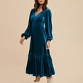 thumbnail image 4 of Blczomt Blue Dresses Women Midi Flowy Long Sleeve Velvet A Line Soft Plus Size V Neck Dresses, 4 of 8