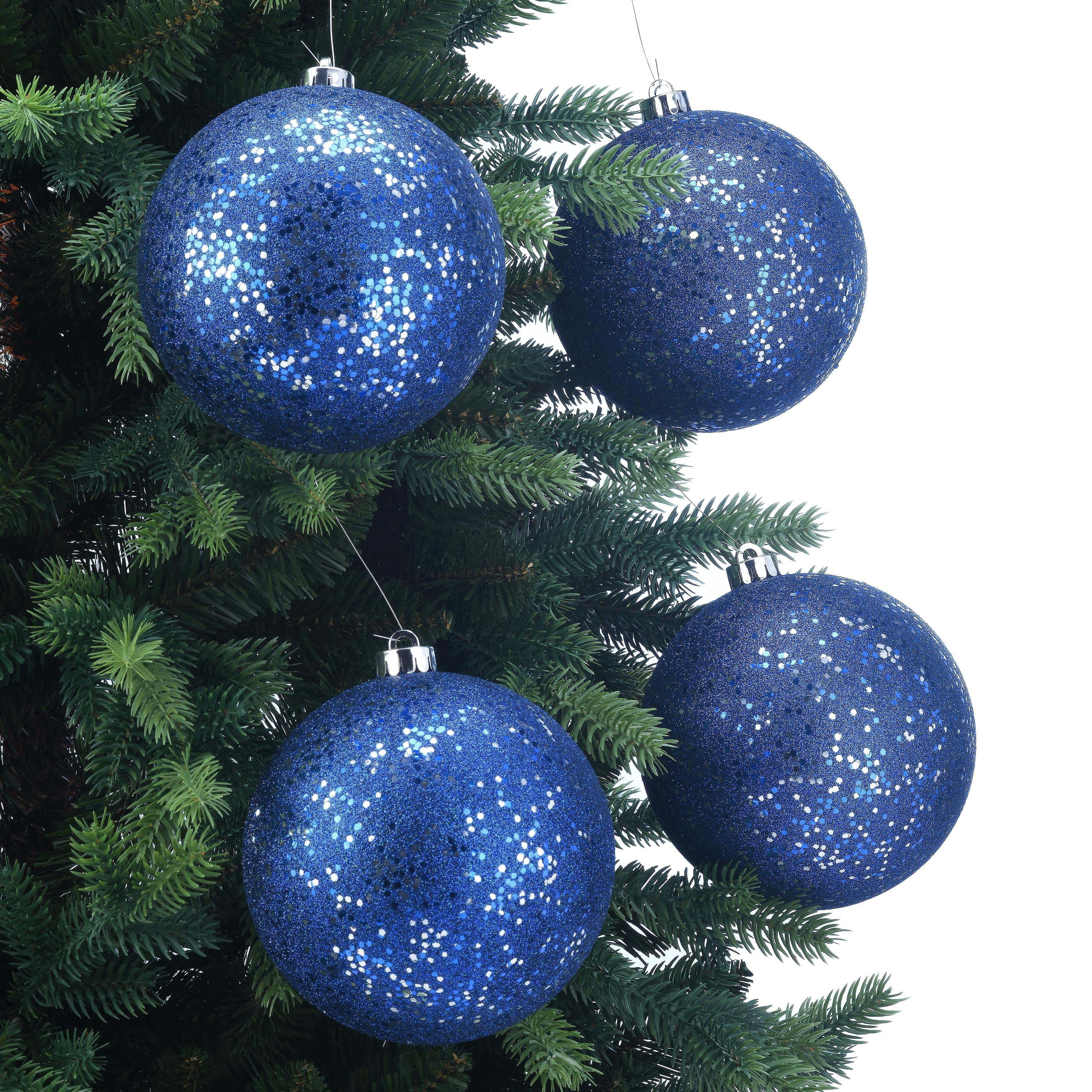 4-Count Blue Glitter Ball Shatterproof Christmas Ornaments, 6.5", by Holiday Time