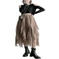 thumbnail image 2 of EASTIN Womens Mesh Maxi Pleated Skirts Elastic High Waist Tulle Tutu Irregular Hem Ruffle Prom Party A-Line Midi Skirt Apricot One Size, 2 of 8