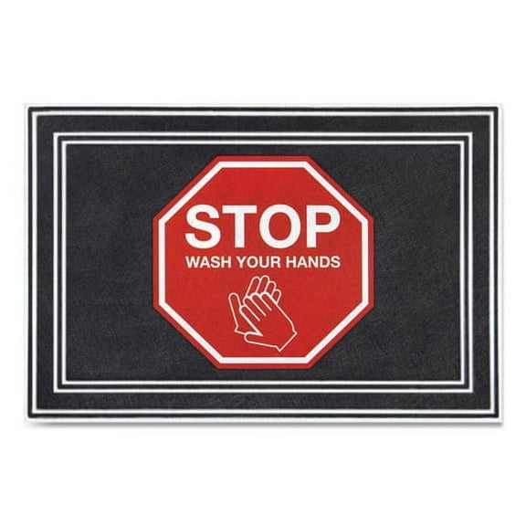 Message Floor Mats, 24 X 36, Charcoal/red, "stop Wash Your Hands" | Bundle of 2 Each