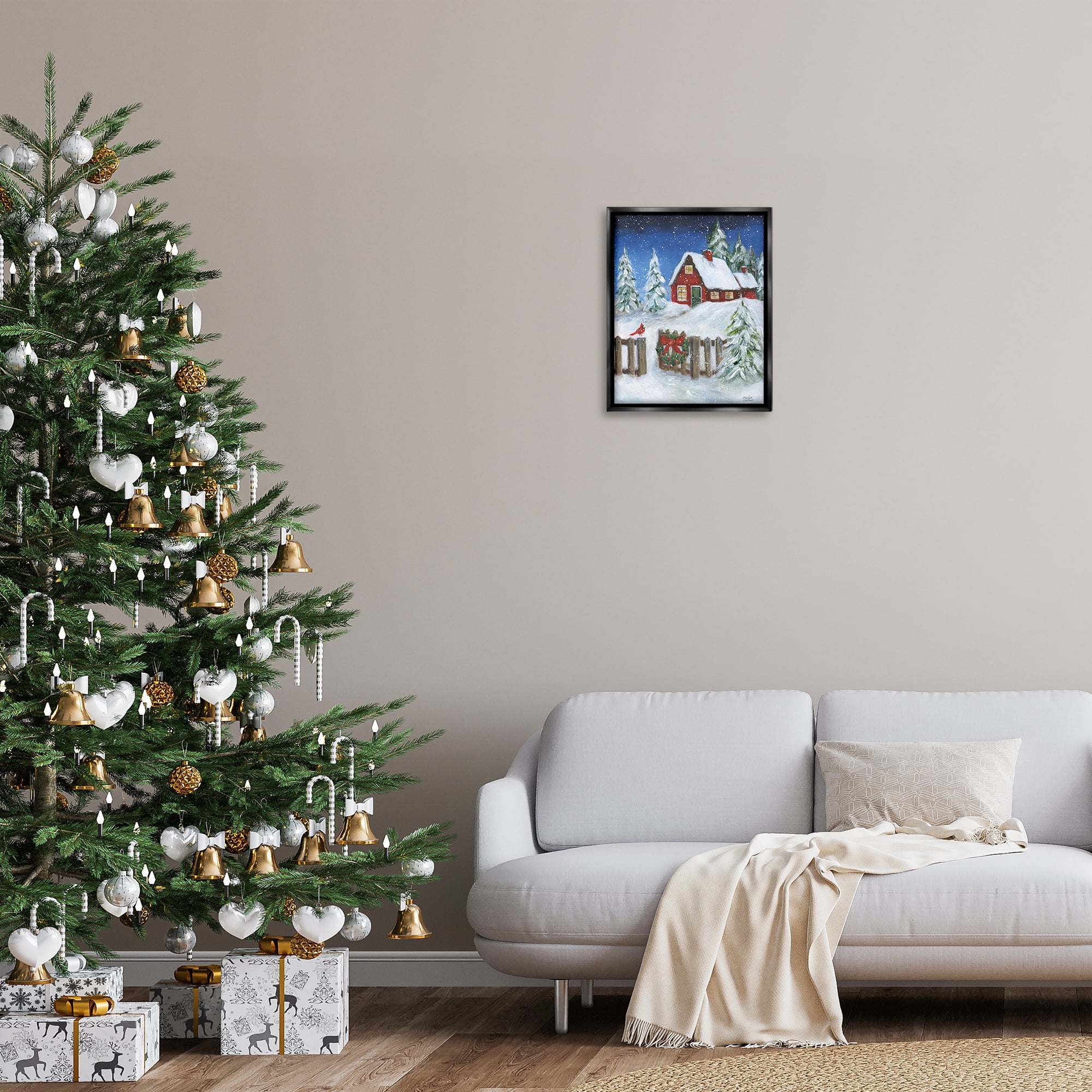 Stupell Industries Traditional Winter Scene Holiday Painting Black Floater Framed Canvas Art Prints Wall Art, 17 x 21