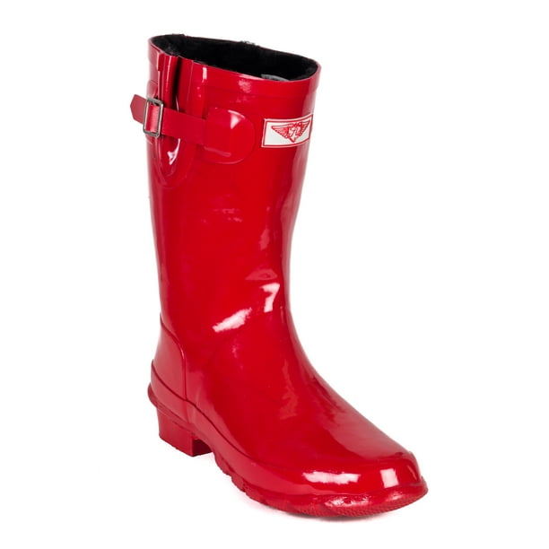Forever Young Women Red Rubber Rain Boots, MidRise w/ Faux Fur