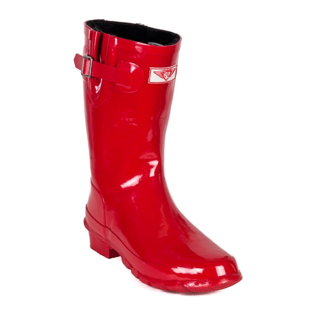 Forever Young - Women Red Rubber Rain Boots, Mid-Rise w/ Faux Fur ...