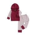 thumbnail image 1 of Franhais Kid Boy Pants Suit, Long Sleeve Hooded Neck Front Pocket Zipper Tops + Drawstring Striped Pants, 1 of 9