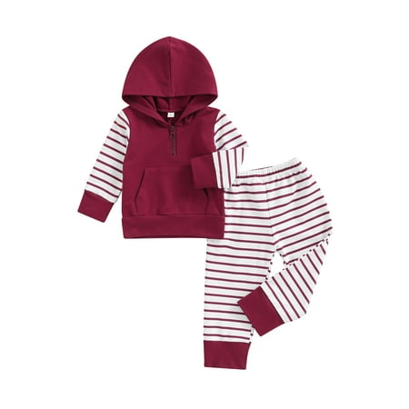 

GuliriFei Toddler Baby Boy Clothes 2pcs Fall Outfits Long Sleeve Zipper Hooded Sweatshirt T-Shirt Top Striped Drawstring Pants Set
