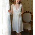 thumbnail image 4 of Homgro Women's Sleeveless Victorian Nightgown Summer Soft Lace Pj Vintage Princess Cotton Nighty Elastic High Waist Scalloped Deep V Neck Pleated Midi Pajama Dress Sleepwear White X-Large, 4 of 4