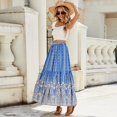 thumbnail image 6 of Women Boho Vintage Floral Print Long Skirt Summer Tiered Maxi Skirt Blue S, 6 of 7