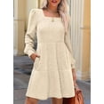 thumbnail image 5 of Womens Square Neck Long Sleeve Fall Dresses Casual Babydoll Sweater Dress  S, 5 of 6