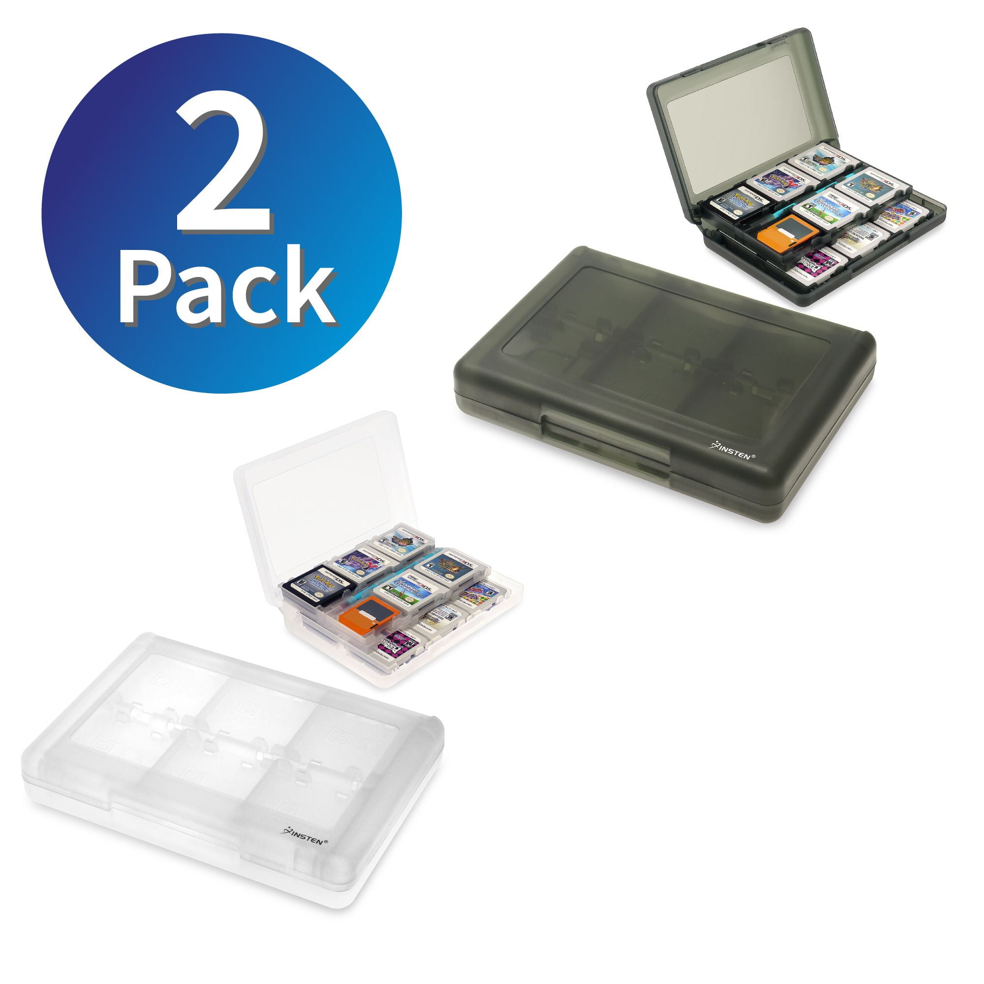 Insten 2 packs 24-in-1 Game Card Cases For Nintendo 3DS / 3DS XL LL (White &amp; Smoke)