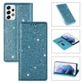 thumbnail image 1 of SaniMore Magnetic Flip Wallet Case for Samsung Galaxy A33 5G 6.4", PU Leather Ultra-Thin Glitter Cover Buil-in Card Slot & Kickstand Shockproof Protective Shell for Samsung A33 5G, Skyblue, 1 of 8