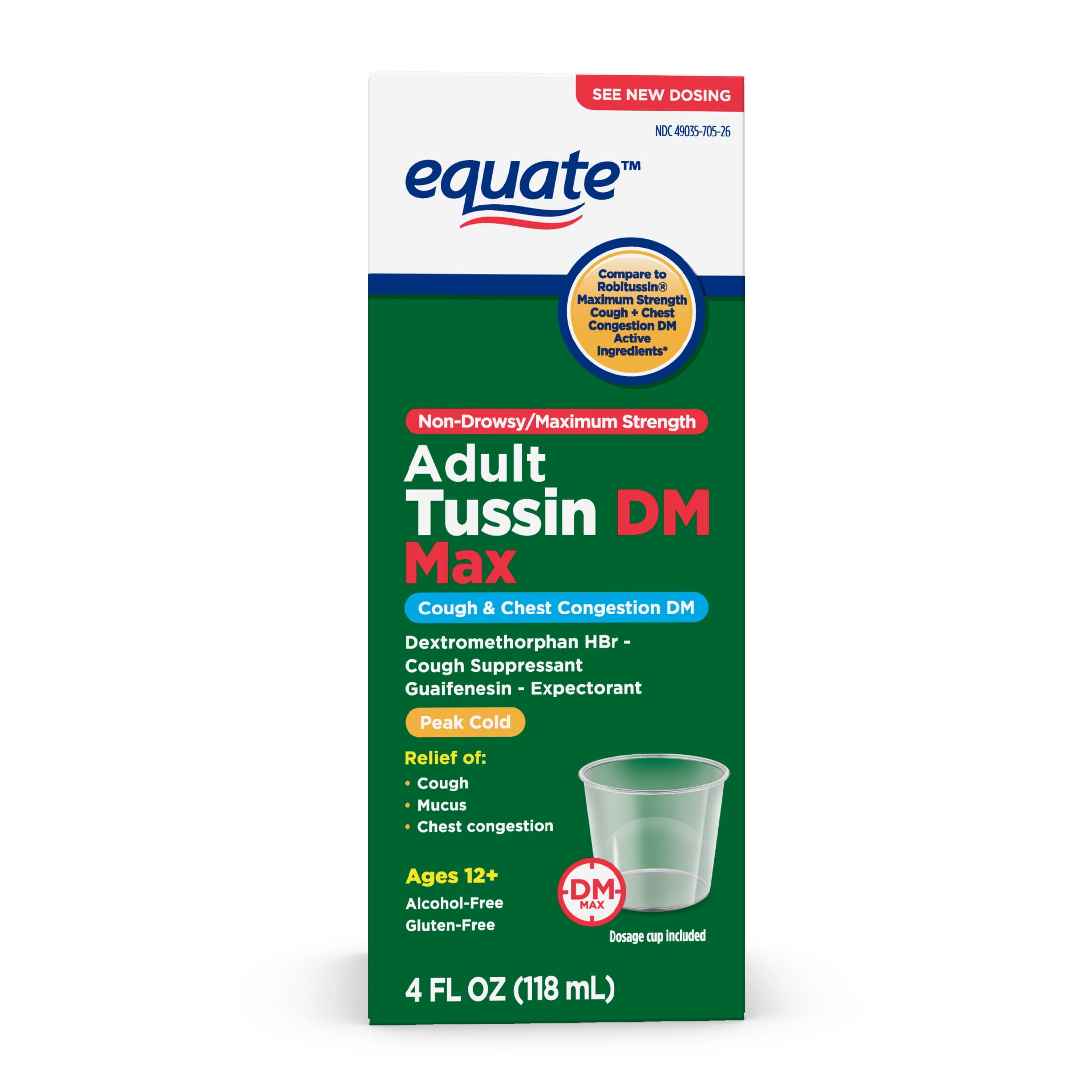 Equate Tussin DM Cough & Congestion Relief, Raspberry Menthol Flavor