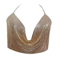 thumbnail image 3 of Women Sling Metal Sequins Halter Back Shirt Cushion with Adjustable V-Neck Halter Sling Top, 3 of 6