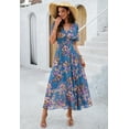 thumbnail image 3 of Women's Floral Maxi Dress Flowy V Neck Empire Waist Summer Wedding Guest Party Casual Chiffon Dress, 3 of 8