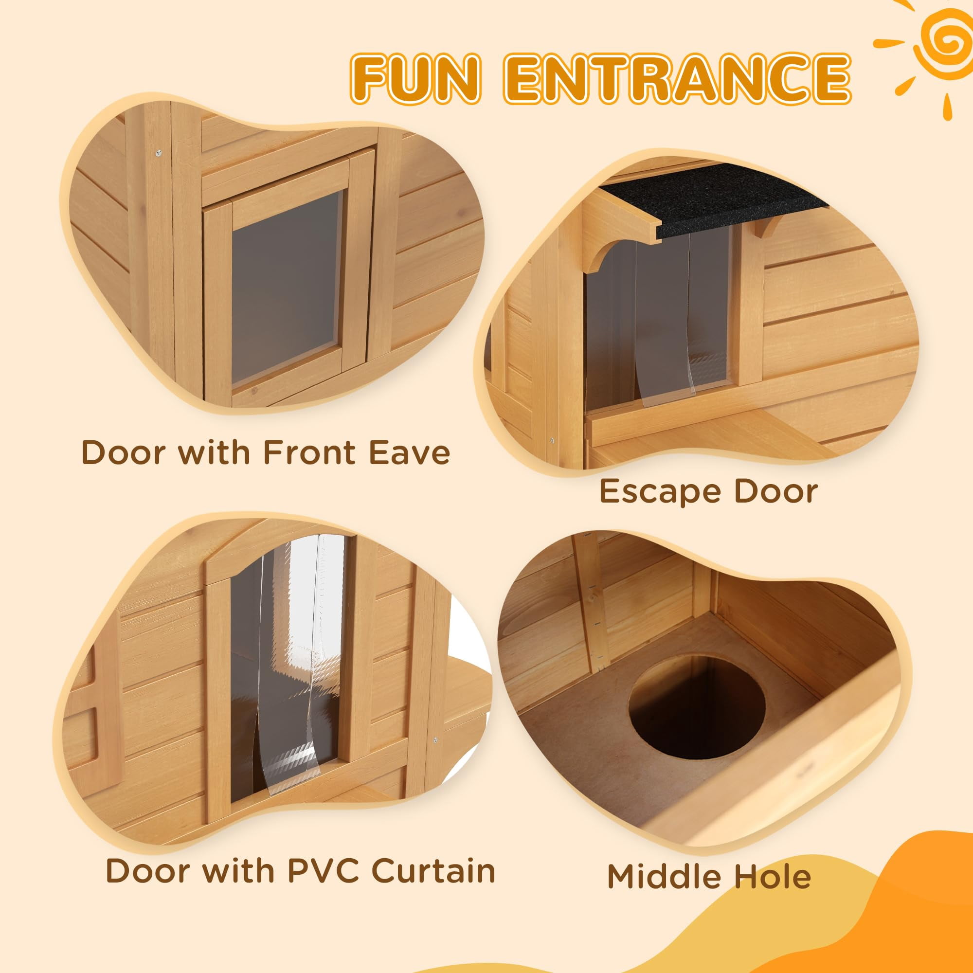 2 Story Outdoor Cat House for Feral Cats, Weatherproof Wooden Cat Enclosure with Escape Door, Openable Roof, Jumping Platforms, Natural Wood Color