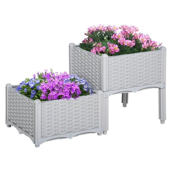 Outsunny 2 Piece Raised Garden Bed with Legs, Self-Watering Planter Box Raised Bed to Grow Flowers, Herbs & Vegetables, Gray