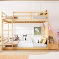 thumbnail image 3 of Harper & Bright Designs Full Over Full Floor Bunk Bed with Drawers & LED Lights, Solid Wood Full Size Bunk Bed Frame with Storage Shelves Bookcase and Charging Station for Bedroom Dormitory, Natural, 3 of 20
